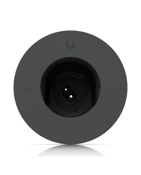 Melns griestos iebūvējamais stiprinājums ar regulējamu leņķi un modernu dizainu, paredzēts Ubiquiti UniFi Protect G6 PTZ.