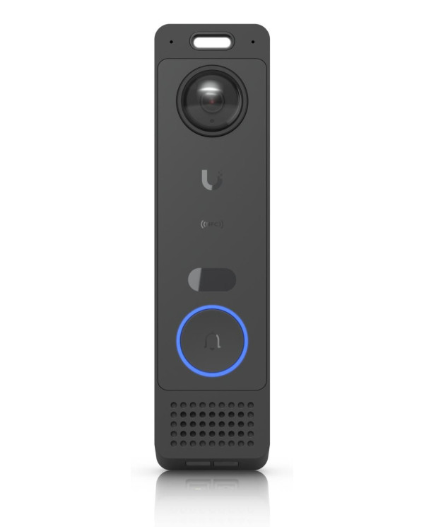 Viedais ieejas terminālis ar modernu dizainu un LED indikatoriem, novietots uz balta fona.