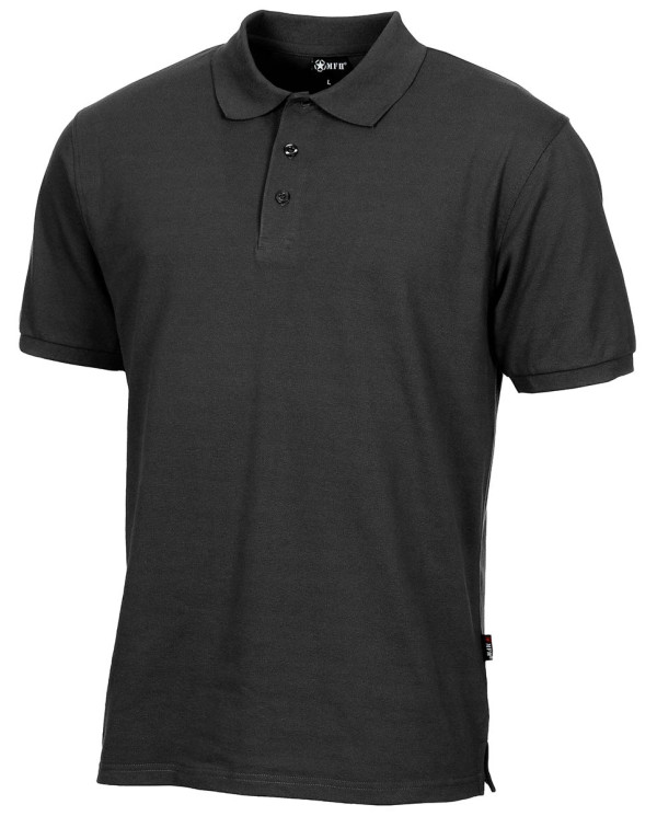 Polo Shirt, black, button placket - MFH