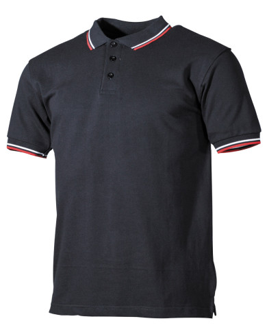 Polo Shirt, black, red-white stripes, button placket - MFH