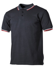 Polo Shirt, black, red-white stripes, button placket - MFH