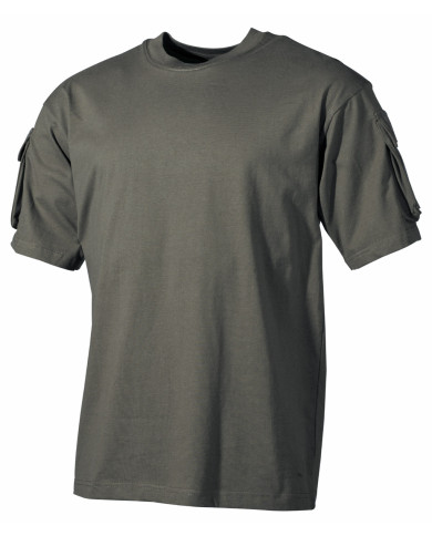 US T-Shirt, short-sleeved, OD green, with sleeve pockets