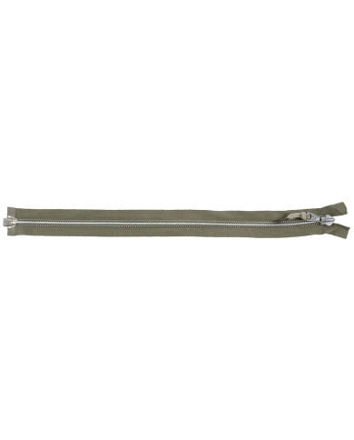 one-way zipper, partable, OD green, plastic, 45 cm