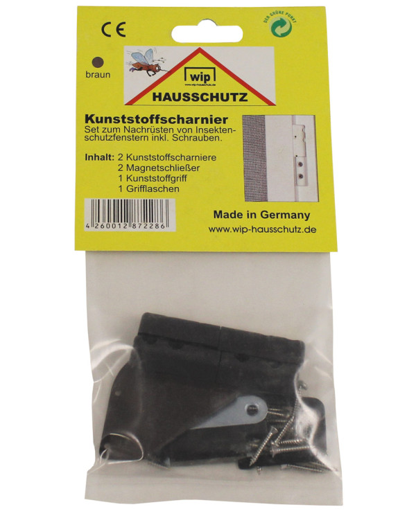 Plastic Hinge, "Wip", for windows  with insect net, brown