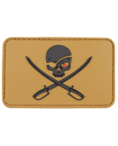 Hook-and-Loop Patch, 3D,  "Skull with Swords", coyote tan