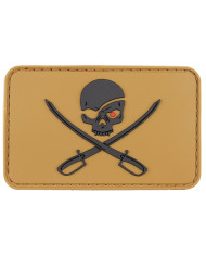 Hook-and-Loop Patch, 3D,  "Skull with Swords", coyote tan