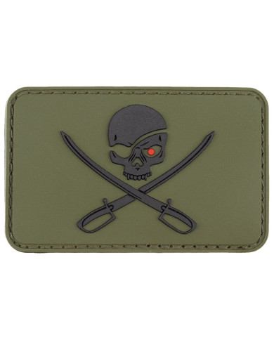 Hook-and-Loop Patch, 3D, "Skull with Swords", OD green