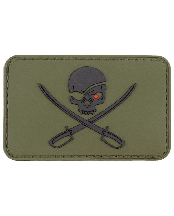 Hook-and-Loop Patch, 3D, "Skull with Swords", OD green