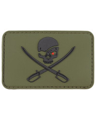Hook-and-Loop Patch, 3D, "Skull with Swords", OD green