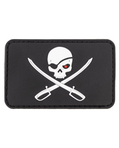 Hook-and-Loop Patch, 3D, "Skull with Swords", black