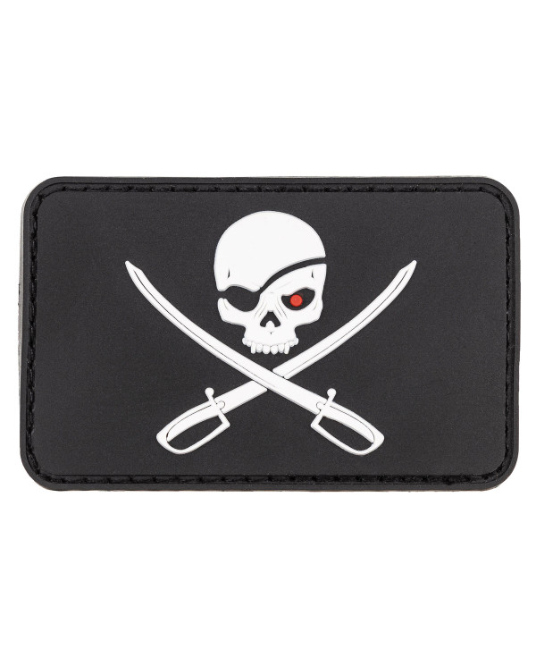 Hook-and-Loop Patch, 3D, "Skull with Swords", black