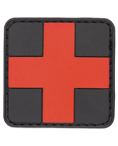 Hook-and-Loop Patch, "FIRST AID", black-red, 3D, 5 x 5 cm