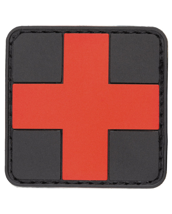 Hook-and-Loop Patch, "FIRST AID", black-red, 3D, 5 x 5 cm