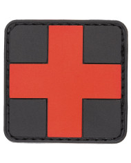 Hook-and-Loop Patch, "FIRST AID", black-red, 3D, 5 x 5 cm