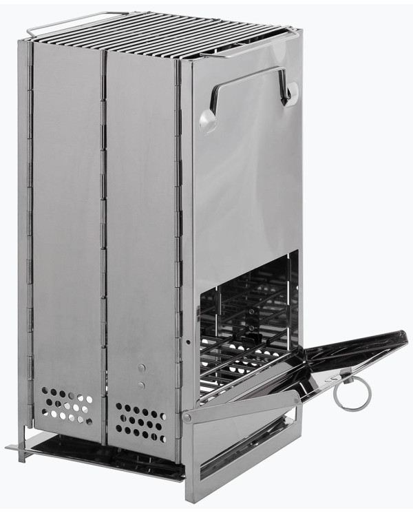 Rocket Stove, with grate, foldable,  large, Stainless Steel