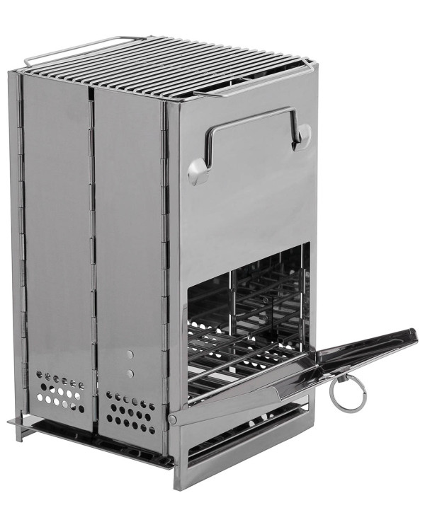 Rocket Stove, with grate, foldable,  medium, Stainless Steel
