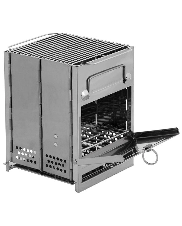 Rocket Stove, with grate, foldable,  small, Stainless Steel