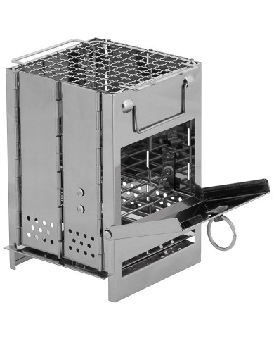 Rocket Stove, with grate, foldable,  mini, Stainless Steel