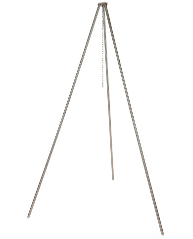 Tripod, ca. 1.9 m, Stainless Steel, with chain and hook