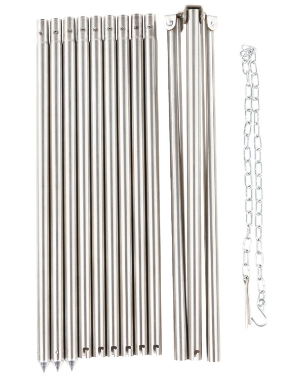 Tripod, ca. 1.9 m, Stainless Steel, with chain and hook