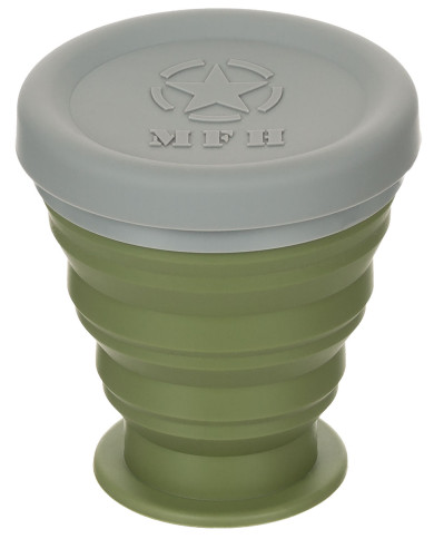 Folding Cup, with lid, Silicone, OD green, 200 ml