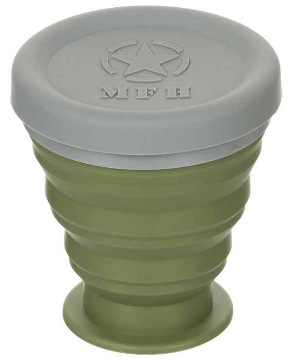 Folding Cup, with lid, Silicone, OD green, 200 ml