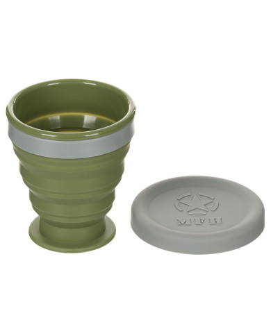 Folding Cup, with lid, Silicone, OD green, 200 ml