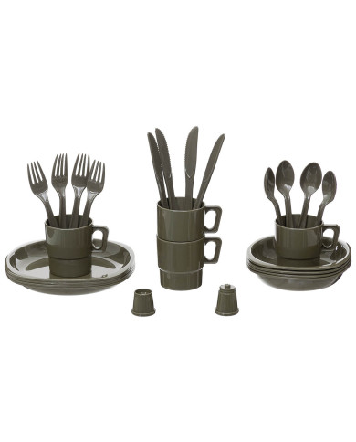 Camping Plastic Mess Kit, 26-part, OD green