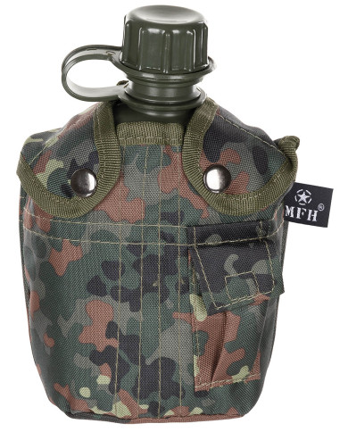 US Plastic Canteen, 1 l,  cover, flecktarn