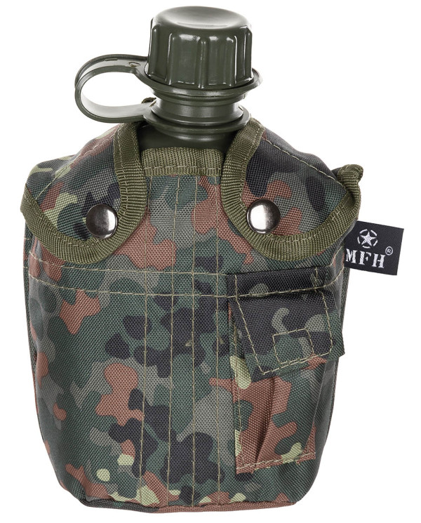 US Plastic Canteen, 1 l,  cover, flecktarn