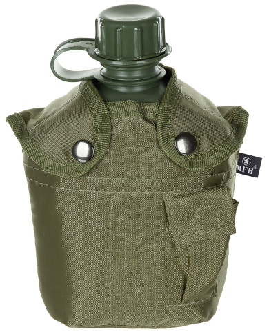 US Plastic Canteen, 1l,  cover, OD green
