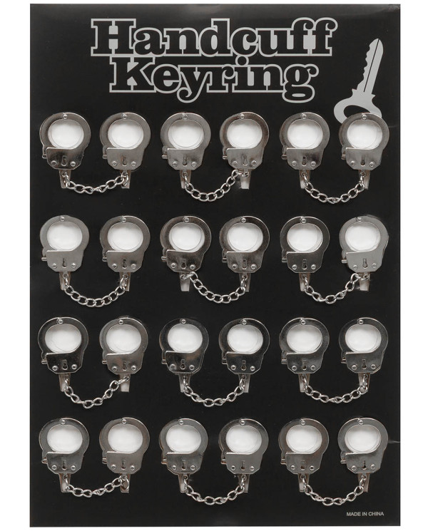 Handcuffs, silver, Metal, keychain, 12 pcs./display