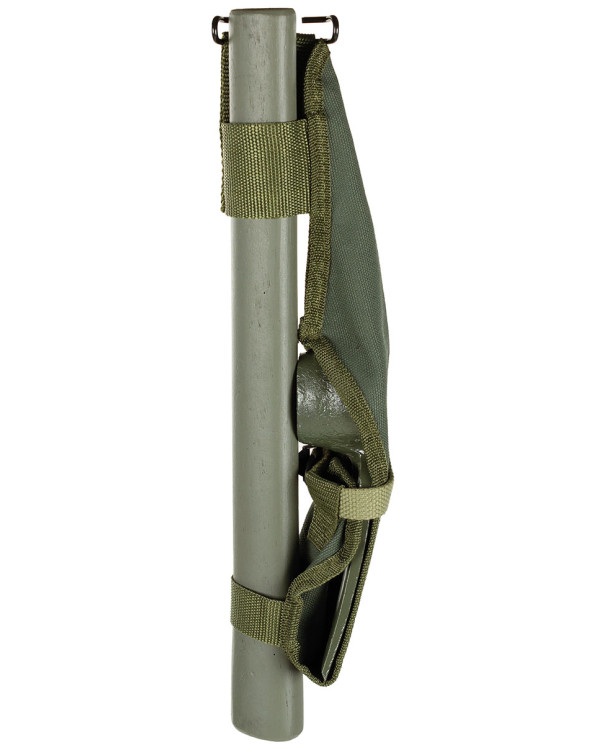 US Pickaxe, metal, OD green, with wooden shaft and cover
