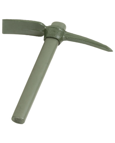 US Pickaxe, metal, OD green, with wooden shaft and cover