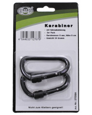 Carabiner, screw lock, D 8 mm x 8 cm, 2-pack, black