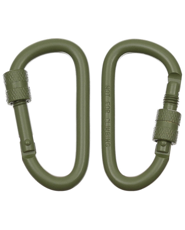 Carabiner, screw lock, D 6 mm x 6 cm, 2-pack, OD green