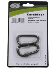 Carabiner, screw lock, D 6 mm x 6 cm, 2-pack, OD green