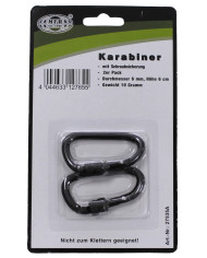 Carabiner, screw lock,  D 6 mm x 6 cm, 2-pack, black