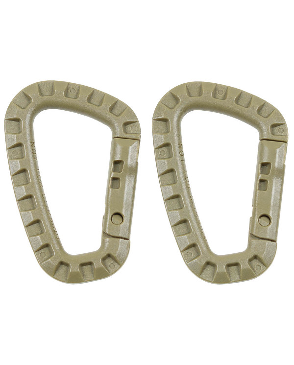 Carabiner, Plastic, coyote tan, D 7 mm x 8.5 cm, 2-pack