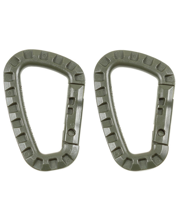 Carabiner, Plastic, OD green, D 7 mm x 8.5 cm, 2-pack