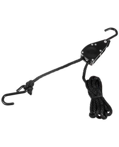 Rope, 6 mm, 2 meters,  ratchet tie down, black
