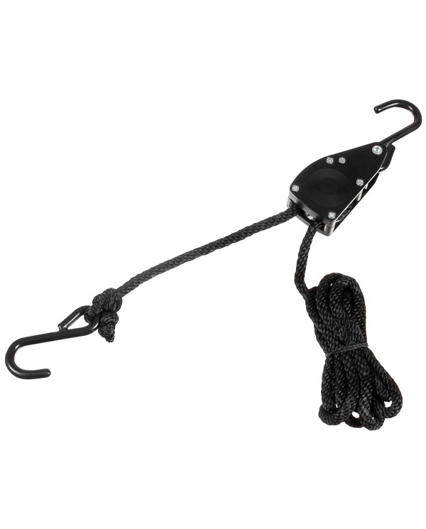 Rope, 6 mm, 2 meters,  ratchet tie down, black