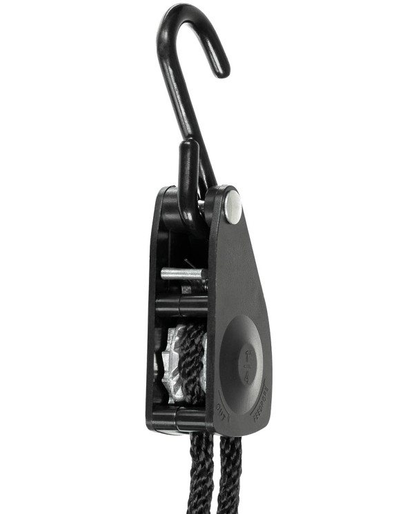 Rope, 6 mm, 2 meters,  ratchet tie down, black