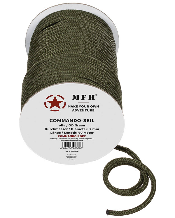 Rope, OD green, 7 mm, 60 meters