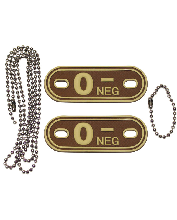 Blood Group Markers, with chains, desert, "O NEG", 3D