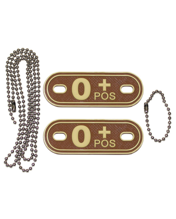 Blood Group Markers, with chains, desert, "O POS", 3D