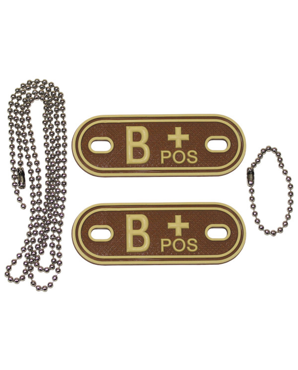 Blood Group Markers, with chains, desert, "B POS", 3D