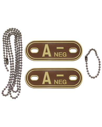 Blood Group Markers, with chains, desert, "A NEG", 3D