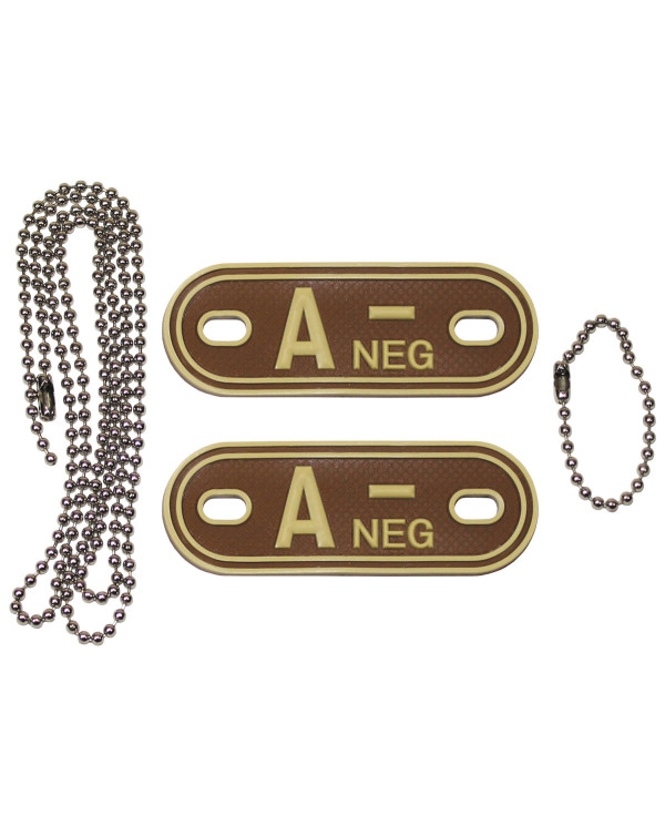 Blood Group Markers, with chains, desert, "A NEG", 3D