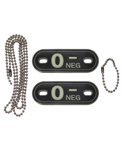 Blood Group Markers, with chains, phosphorescent, "O NEG", 3D